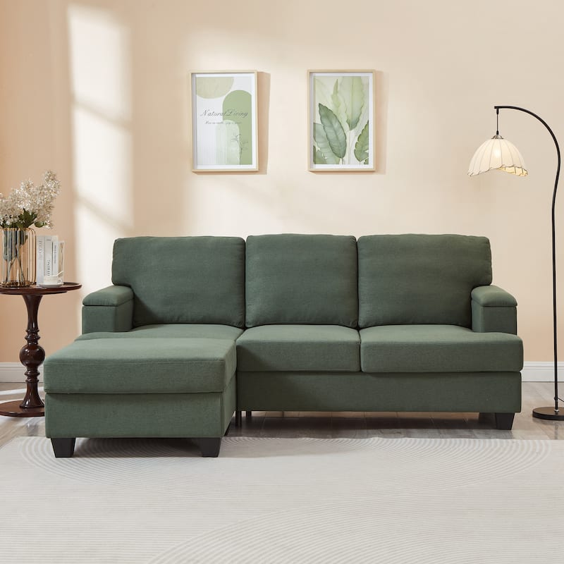 L-shaped Chaise Sectional Sofa with Movable Ottoman, Hidden Storage in Armrests & Seats, Storage Couches with Thick Cushions