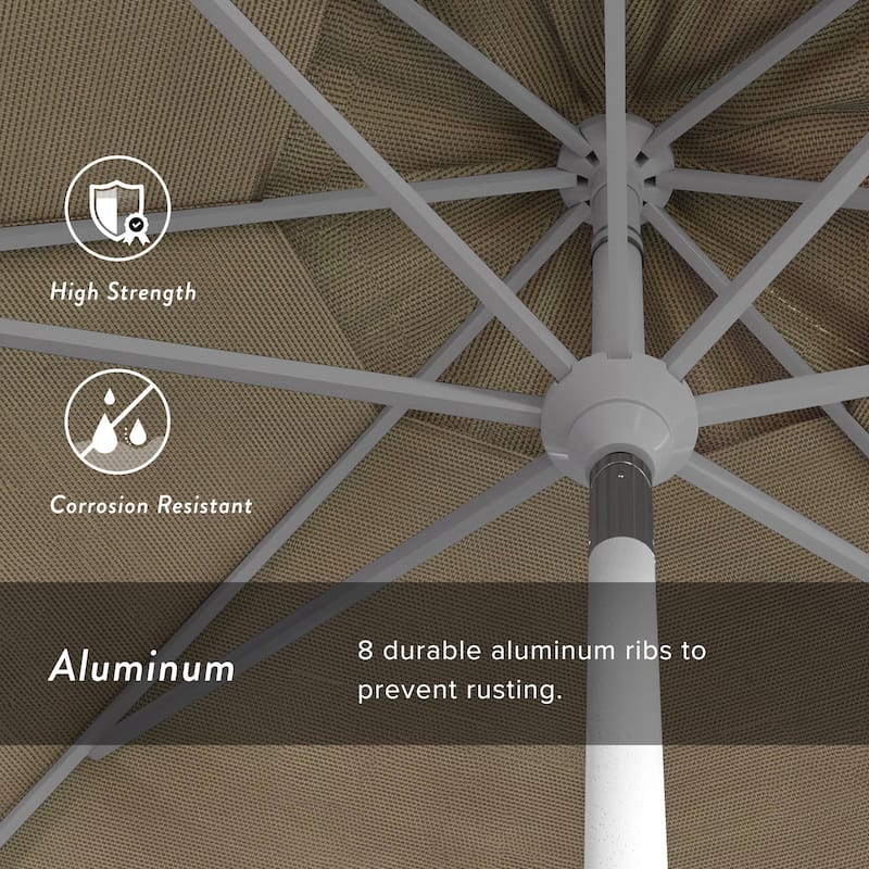 California Umbrella 11' Rd. Aluminum Market Umbrella, Crank Lift, Collar Tilt, Dbl Wind Vent, White Finish, Olefin Fabric