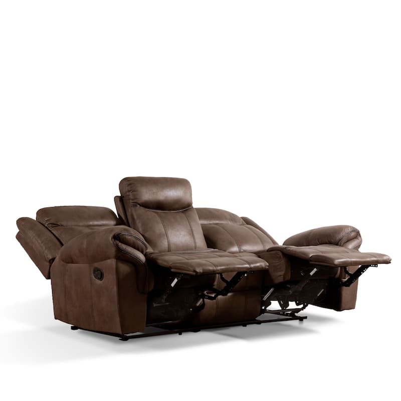 Verne Modern 3-Piece Brown Leather Manual Reclining Sofa Set with Cup Holders
