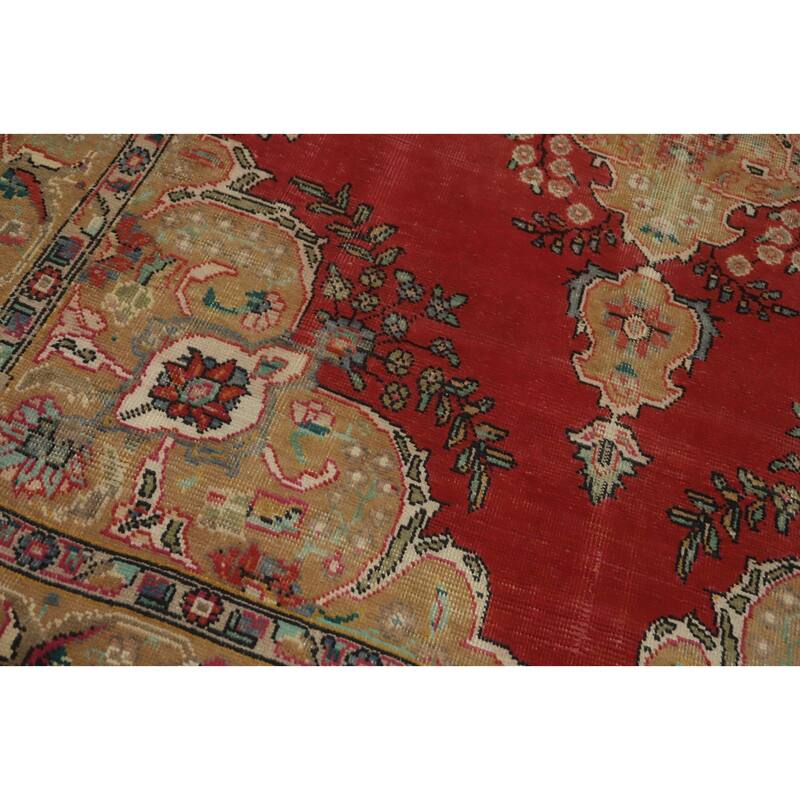 Hand Knotted Oriental 100% Wool Carpet Traditional Floral Red Tabriz Area Rug - 9' 5'' X 6' 2''