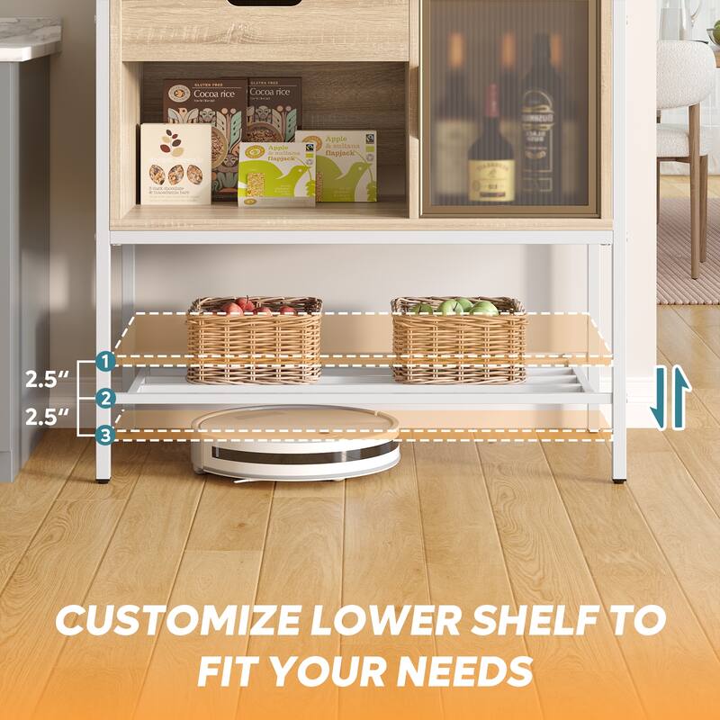 59 Inch LED Bakers rack, Kitchen Baker's Rack With hooks and Adjustable Shelf - 59″H×33.8″W