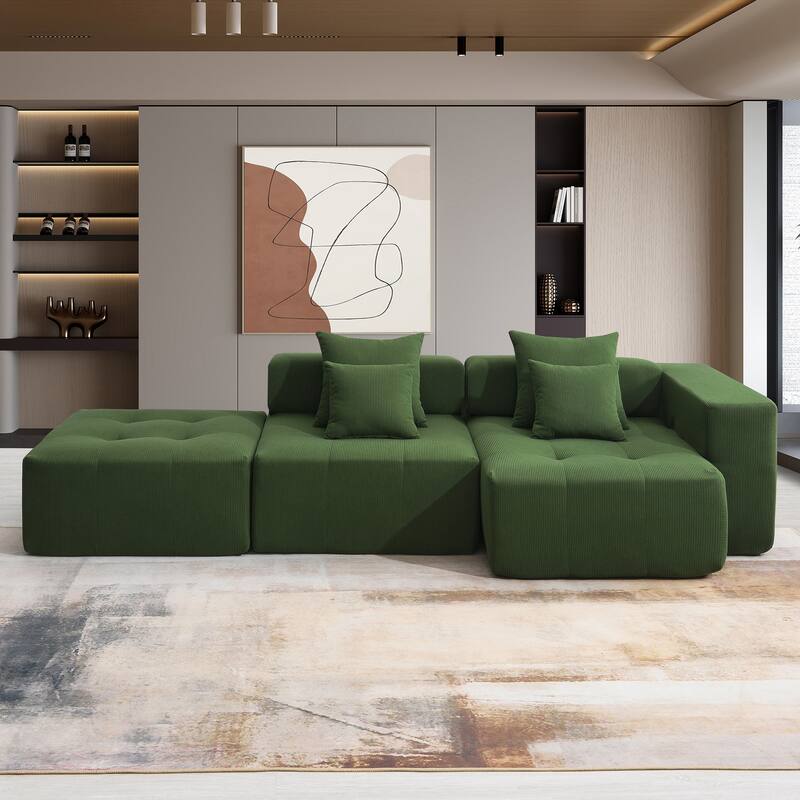 105.5" Modular L-Shaped 3-Seater Sofa with Tufted Design