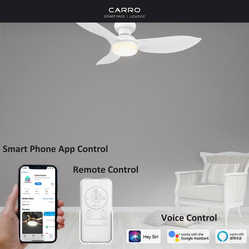 CARRO Chamomile 45" ABS 3-Blade Indoor Smart Ceiling Fan with Light and Remote