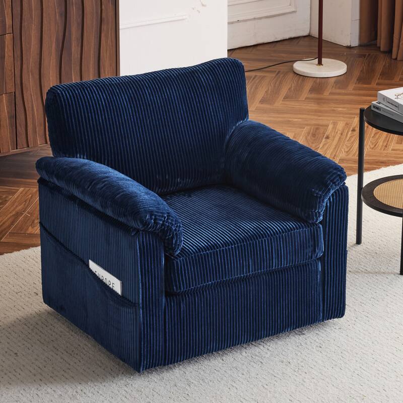33" Oversized Plush Cushioned Swivel Corduroy Lounge Chair - Blue
