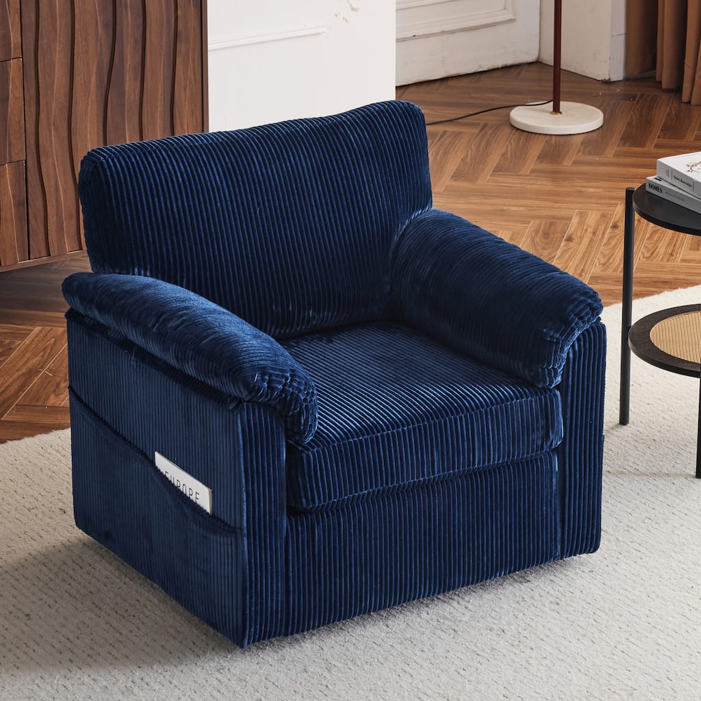 33" Oversized Plush Cushioned Swivel Corduroy Lounge Chair