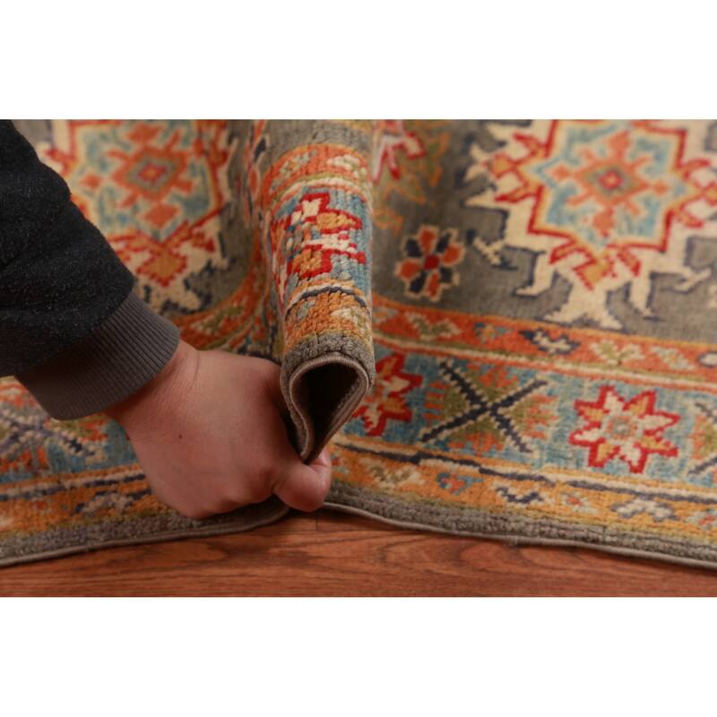 Gray Geometric Kazak Oriental Accent Foyer Rug Handmade Wool Carpet - 2'0"x 3'0"