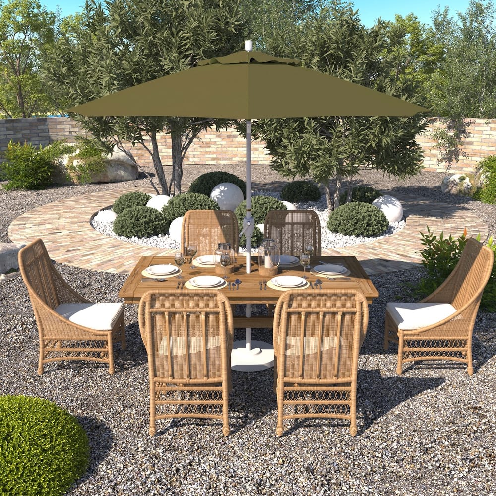 California Umbrella 9' Round Crank Lift Push Button Tilt White Aluminum Patio Umbrella Sunbrella