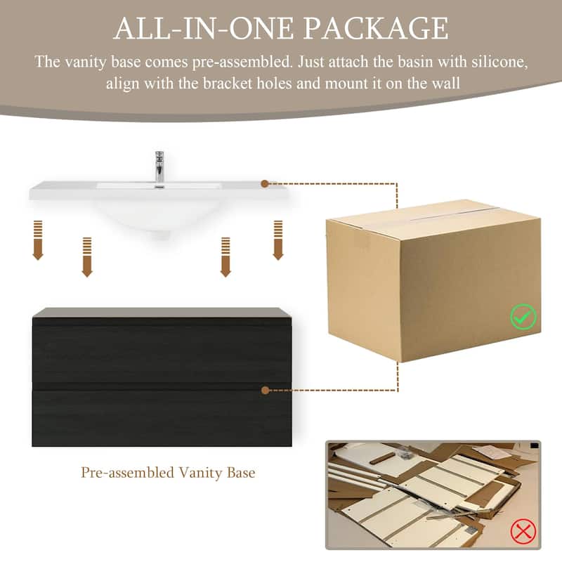 GDFStudio - Alexander Modern Floating Bathroom Vanity with Integrated Resin Sink and Soft-Close Drawer Storage