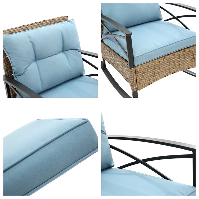 3 PCS Outdoor Rocking Rattan Set with Steel Frame
