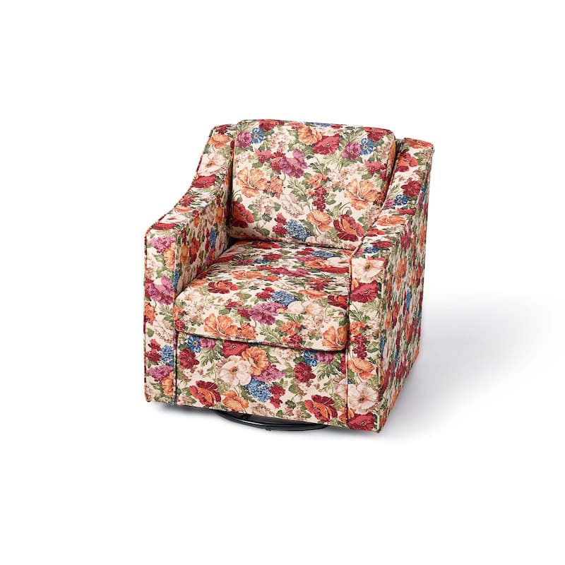 Patterned Linen Swivel Armchair Floral Accent Chair for Living Room