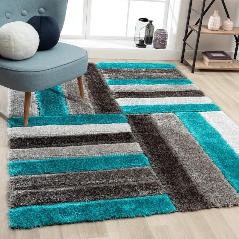Luxe Weavers Shag Geometric Plush Area Rug, Indoor Carpet - 5x7 - Turquoise