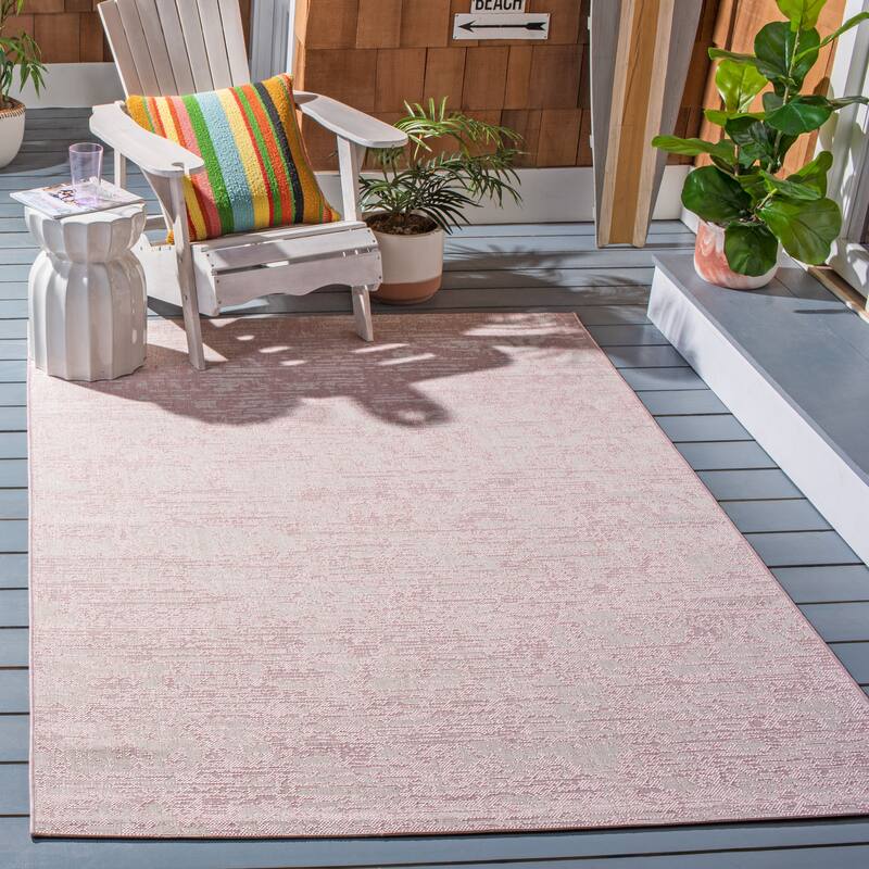 SAFAVIEH Courtyard Simcha Abstract Indoor/ Outdoor Waterproof Patio Backyard Rug - 4' x 5'7" - Pink/Ivory