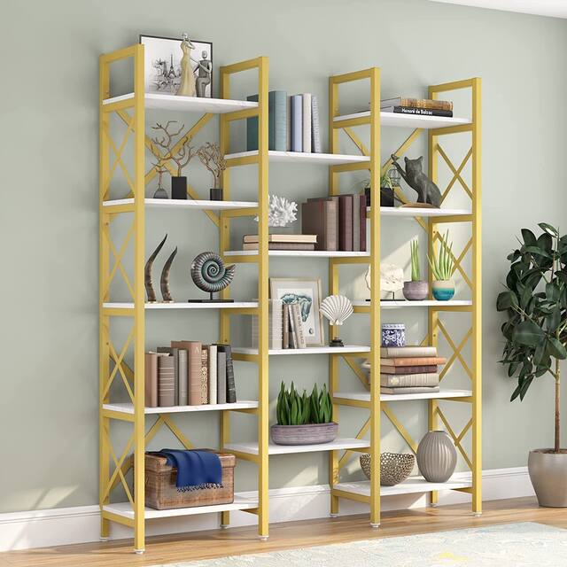 Large Triple Wide 5-Shelf Etagere Bookcase