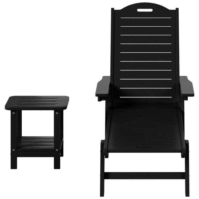 Brighton Outdoor 2-Piece Poly Reclining Chaise Set with Wheels & Cup Holder - Black