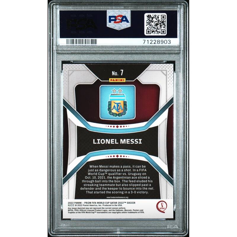 Lionel Messi 2022 Panini Prizm World Cup Qatar Soccer Card #7 Graded PSA 10 - 8'6" x 11'6"
