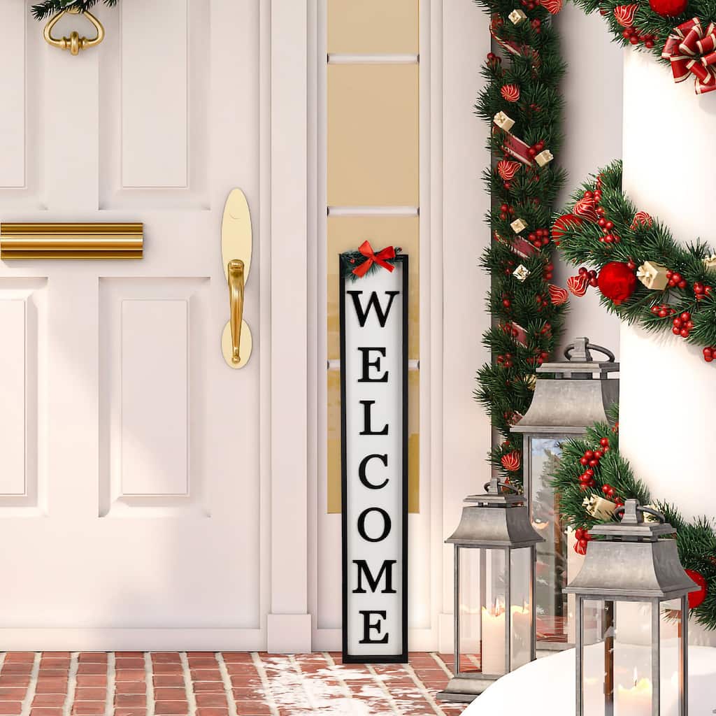Welcome Christmas Porch Sign with Pine and Bow - 35.75"