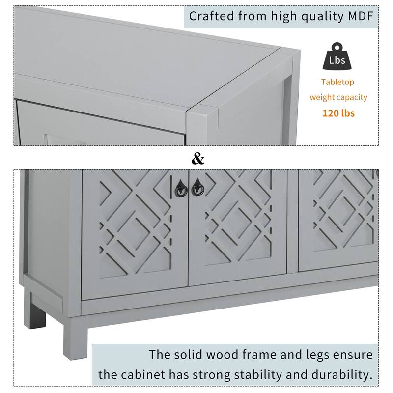 Large Storage Space Sideboard,4 Door Buffet Cabinet with Pull Ring Handles - N/A