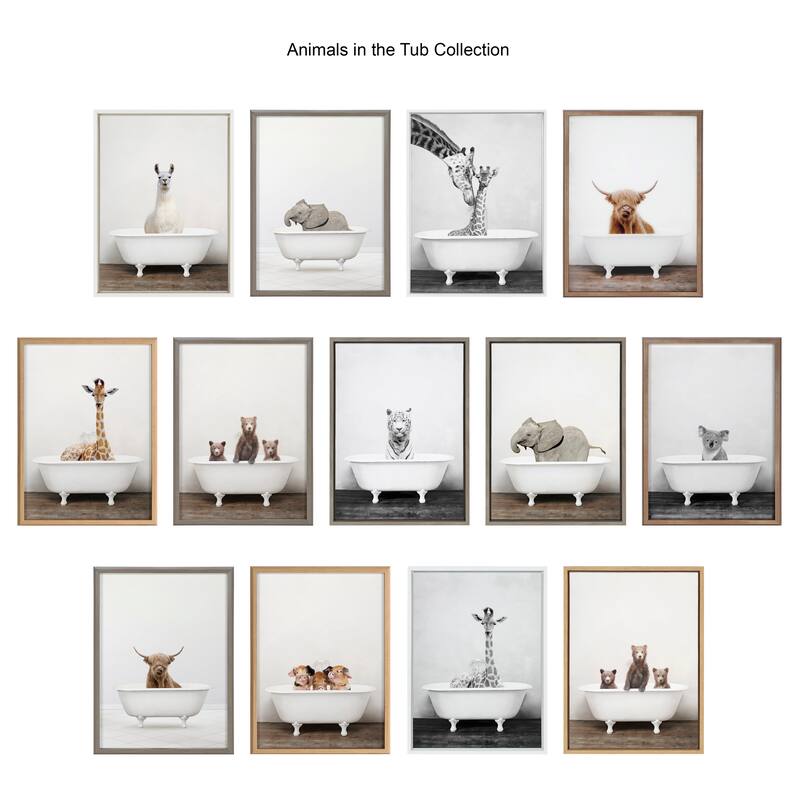 Kate and Laurel Blake Giraffe Tub Framed Printed Glass by Amy Peterson