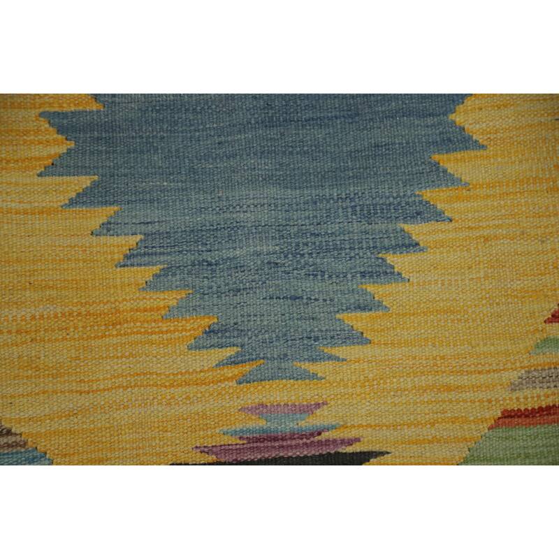 Hand Woven Oriental 100% Wool Carpet Southwestern Tribal Yellow & Gold Kilim Area Rug - 6' 2'' X 4' 0''