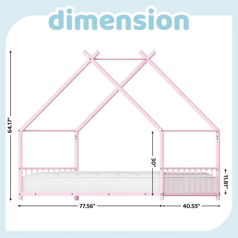 Twin Size Montessori Floor Bed Metal House Bed Frame For Kids