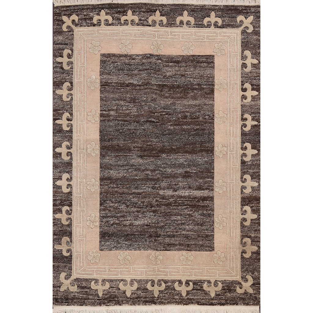 Geometric Vegetable Dye Nepalese Oriental Wool Area Rug Hand-knotted - 5'7" x 7'9"