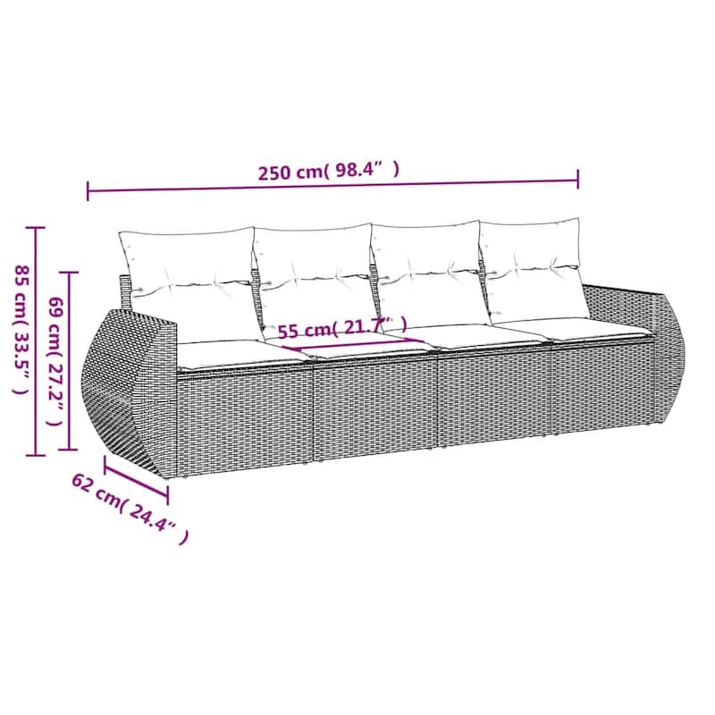 vidaXL Patio Sofa Set with Cushions Outdoor Conversation Furniture Poly Rattan - 21.7 x 24.4 x 27.2
