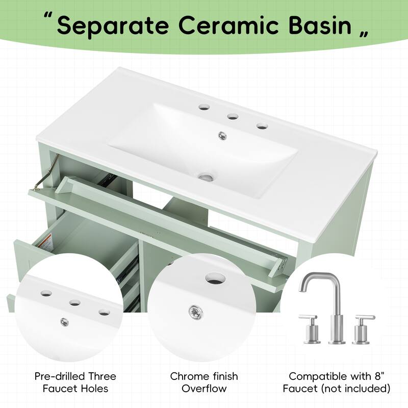 30/36 Inch Bathroom Vanity, Bathroom Sink Cabinet, Freestanding Bathroom Storage Cabinet with Ceramic Basin
