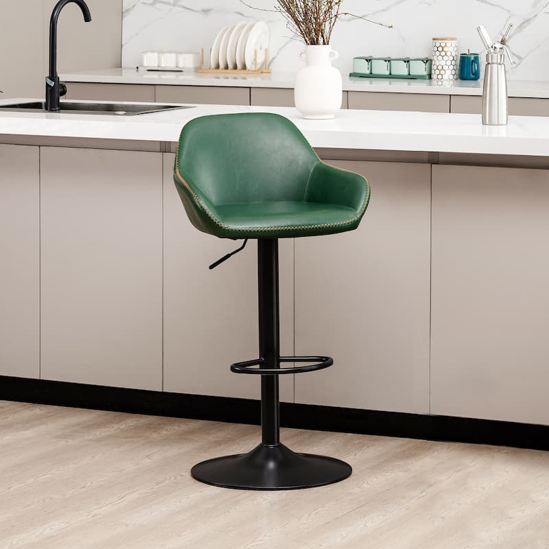 Glitzhome Mid-Century Height Adjustable Faux Leather Swivel Counter Bar Stools - Single - Hunter Green