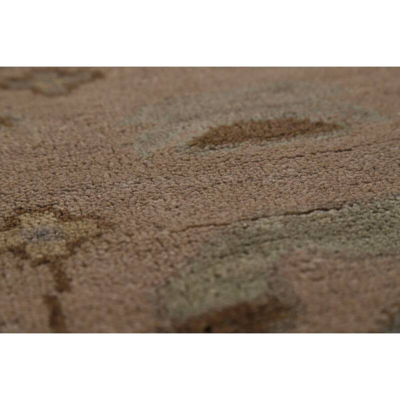 Light Brown Oushak Indian Area Rug Hand-Knotted Wool Carpet - 8'4"x 9'9"