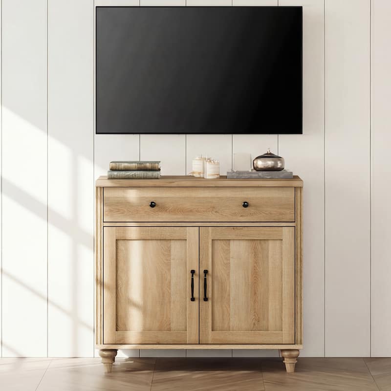Farmhouse TV Stand for 75 inch TV, TV Console with Storage - 34inch - Oak
