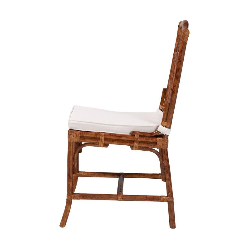 Rio Natural Rattan Dining Chair - Handwoven Wicker Accent Side Chair with Removable Cushion, for Dining Room or Accent Seating