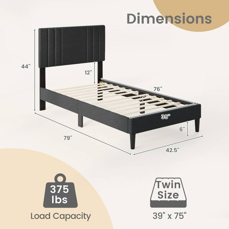 Gymax Twin / Full / Queen Size Bed Frame w/ Vertical Channel Tufted