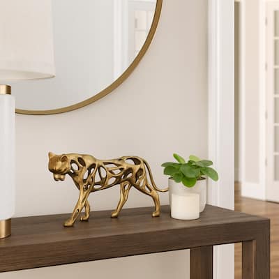 Fierce Lioness Sculpture Figurine - 14", Gold - 14" x 4" x 8"