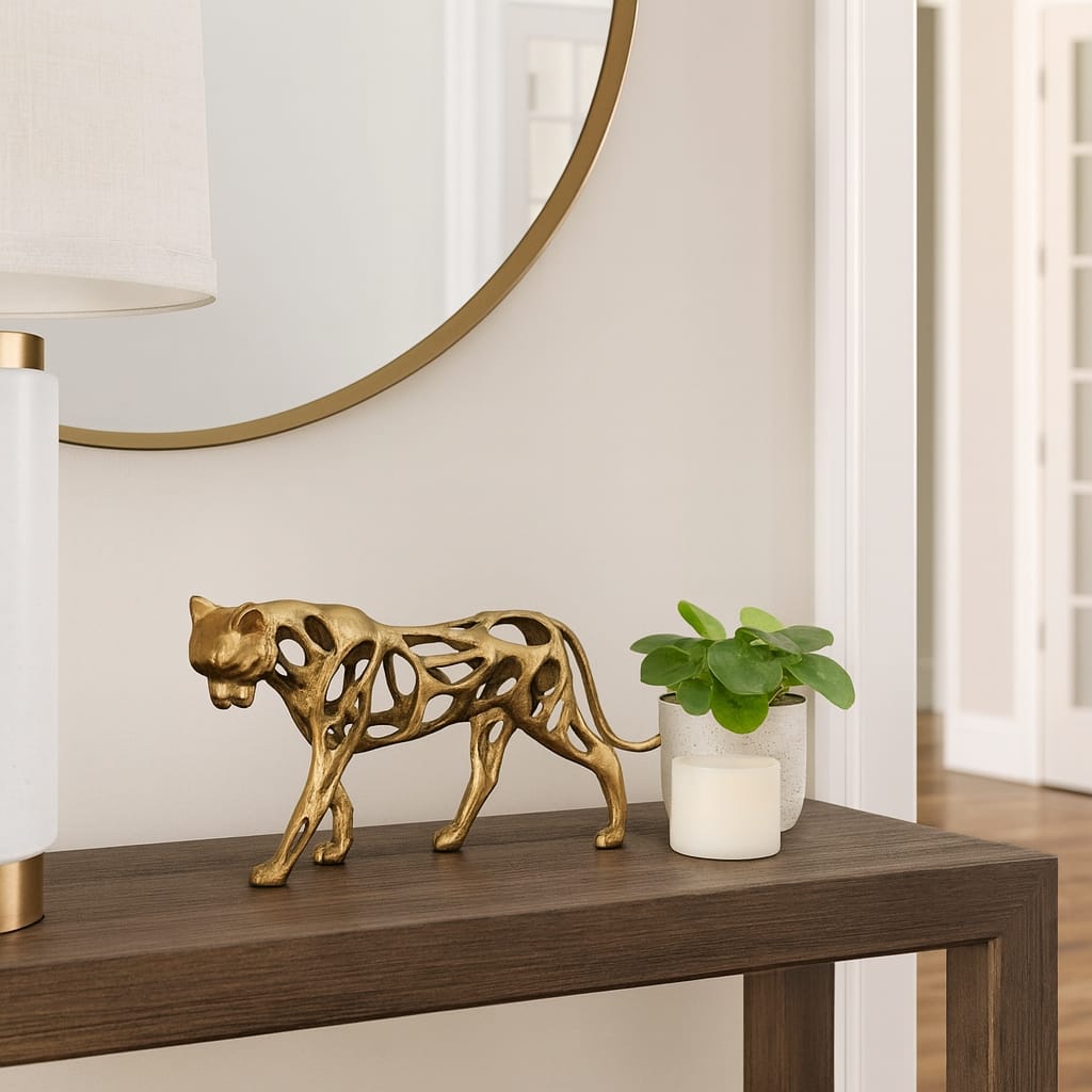 Fierce Lioness Sculpture Figurine - 14", Gold - 14" x 4" x 8"