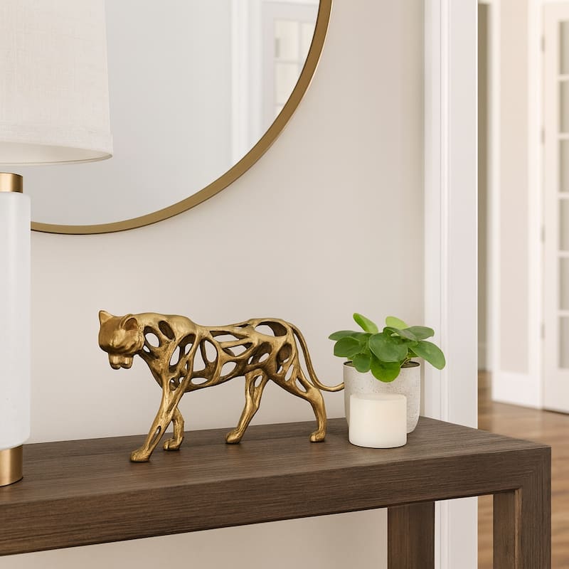 Metal Openwork Cut-Out Lioness Figurine - Gold, 8 in. - 14" x 4" x 8"