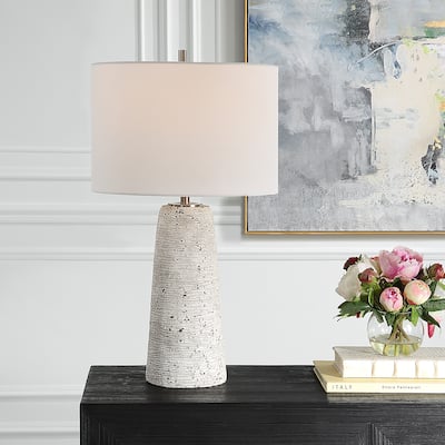 Off-white Ceramic Stone Textured Table Lamp by David Frisch
