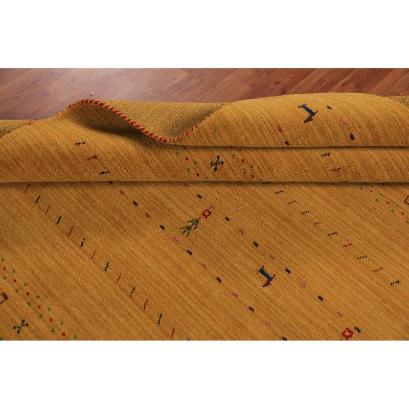 Tribal Gold Gabbeh Oriental Area Rug Hand-Knotted Wool Carpet - 5'5" x 7'7"