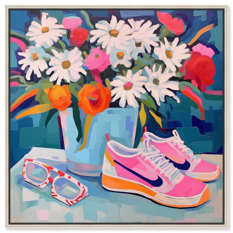Whimsical Sneakers Flower Vase Canvas by Art Remedy - Silver - 16" x 16"