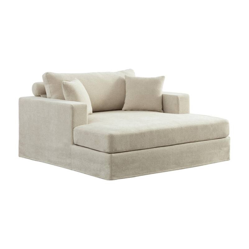 Oversized 56.3" Chaise Lounge Chair Sofa Bed, Chenille Single Couch Floor Boneless Couch with Throw Pillows