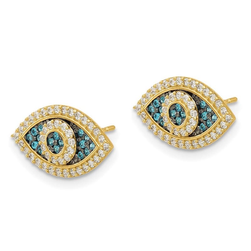 Curata 10k or 14K Yellow Gold Large Blue Cubic Zirconia Evil Eye Earrings - 16x9mm