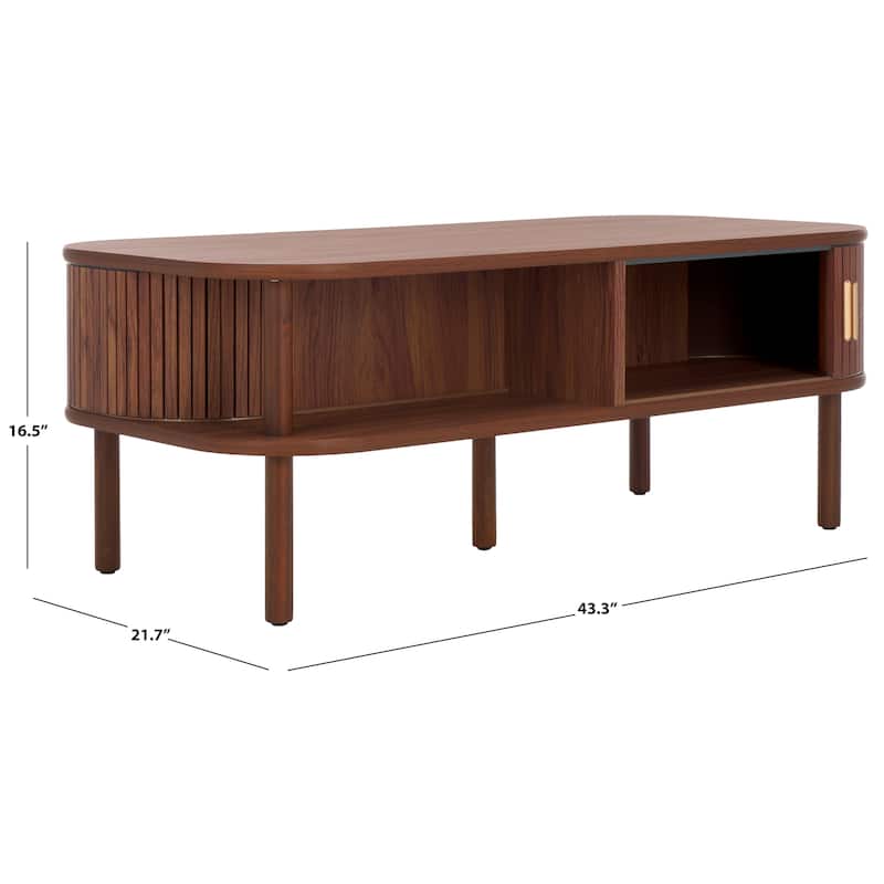 SAFAVIEH Home Tealla 2 Tambour Door Coffee Table - 43Wx22Dx17H - Walnut/Gold