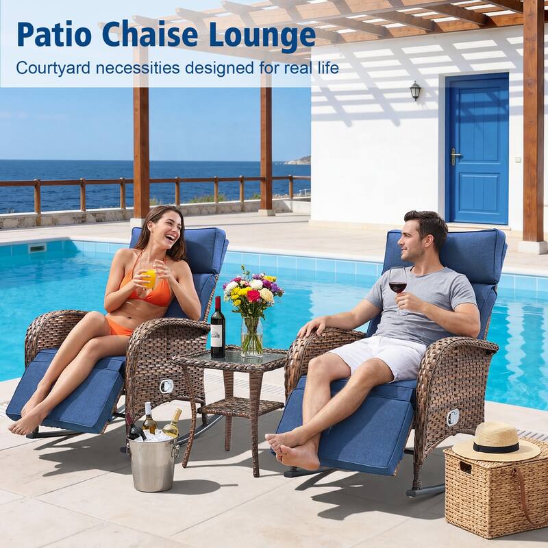 Pocassy Outdoor Patio Rocking Lounge Chairs with Adjustable Backrest Set.
