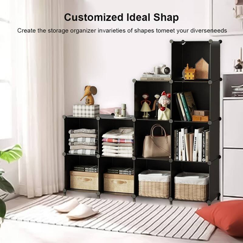 12 Cube Stackable Shoe Rack Organizer DIY Plastic Shoe Storage Cabinet for Closet & Entryway - N/A