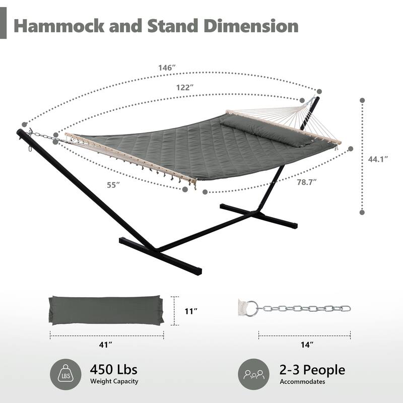 Outdoor Portable Double Hammock with Stand&Pillow Max 475 lbs Capacity