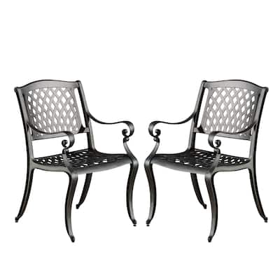 Cay Outdoor Dining Chair Set of 2, Mesh Style Back, Black Cast Aluminium