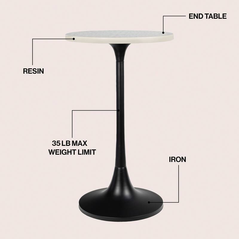 Miles 25" Modern Bohemian Metal/Resin Inlay Top End Table, by JONATHAN Y