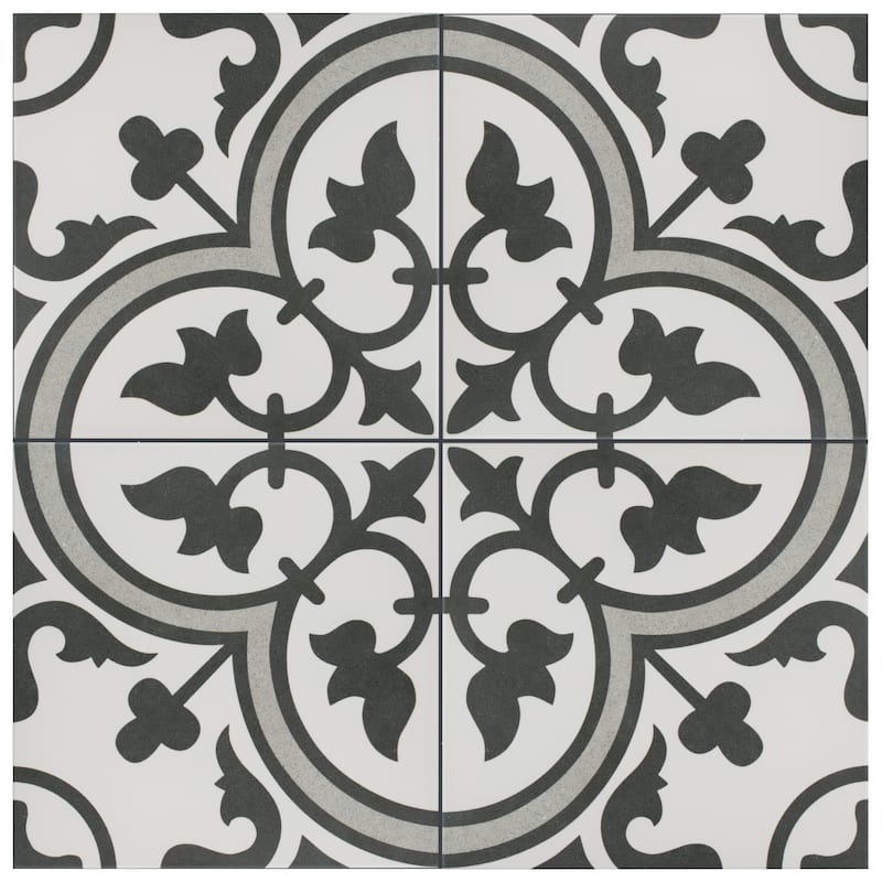 Merola Tile Arte Grey Encaustic 9.75" x 9.75" Porcelain Floor and Wall Tile