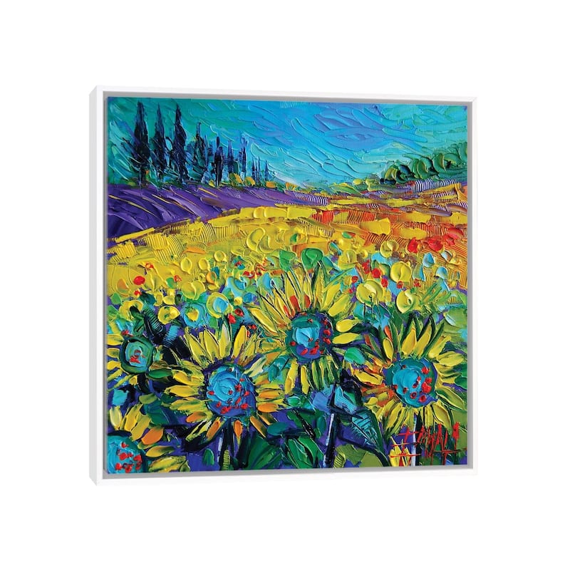 iCanvas "Happy Tournesols" by Mona Edulesco Framed Canvas Print - White - 18x18