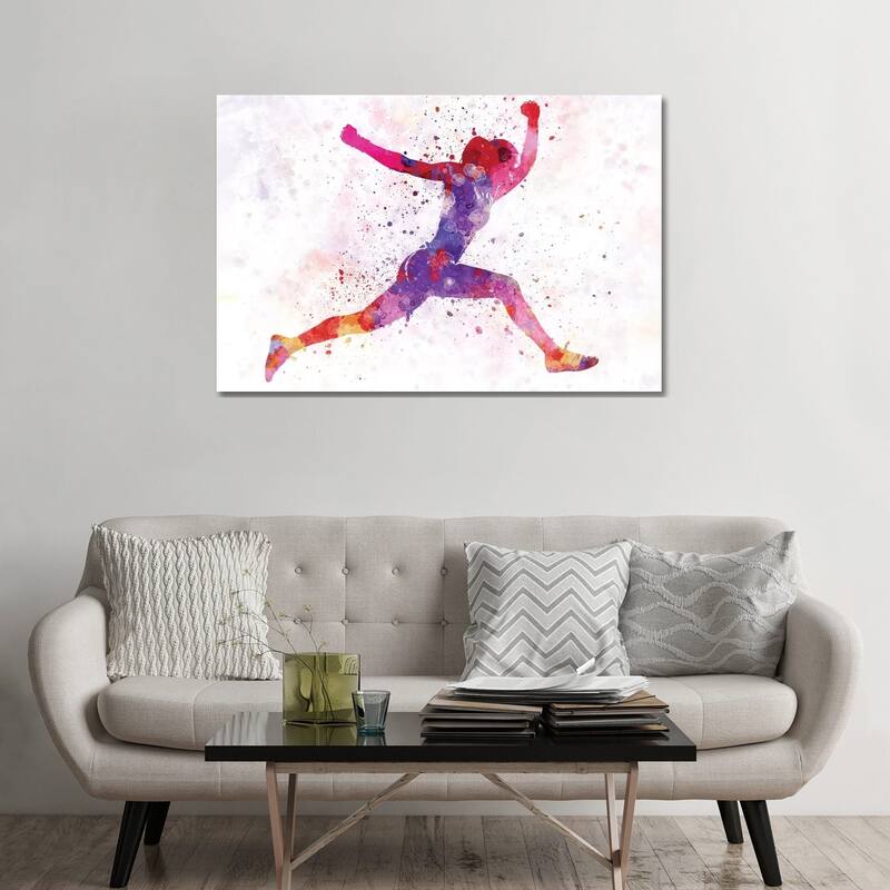 iCanvas "Woman Runner Running Jumping Shouting" by Paul Rommer Canvas Print - 32x48x1.5