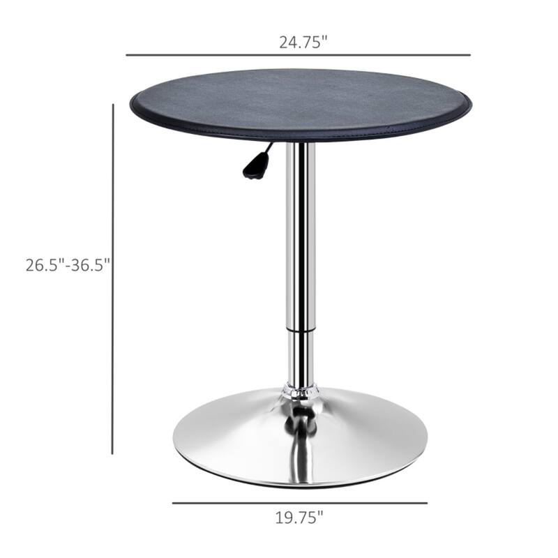 Modern Black Faux Leather Swivel Pub Table with Height Adjustable Hydraulic Lift and Steel Base - 25"Dia x 26.5"- 36.5"H
